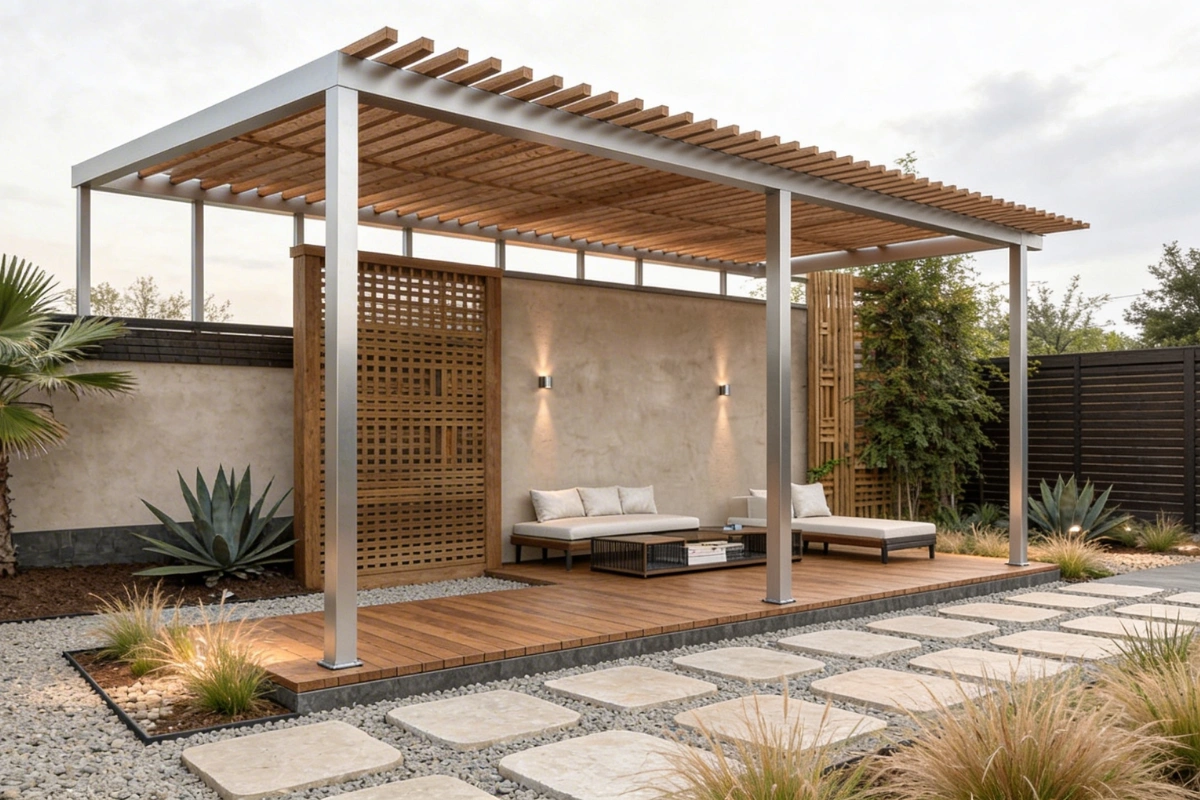 Modern Alumawood patio cover installation in Los Angeles backyard by Patio Chic LA