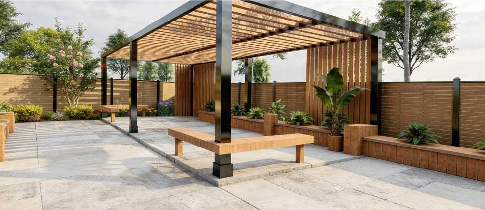 Modern concrete patio design for outdoor living in Los Angeles by Patio Chic LA